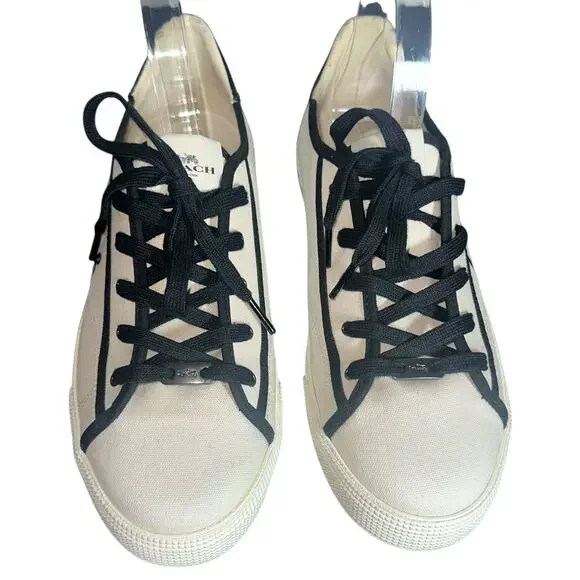 Coach FG3846 Logo Canvas Sneakers Women’s Sz 9B White Black Lace Up Casual Shoes - Picture 4 of 15